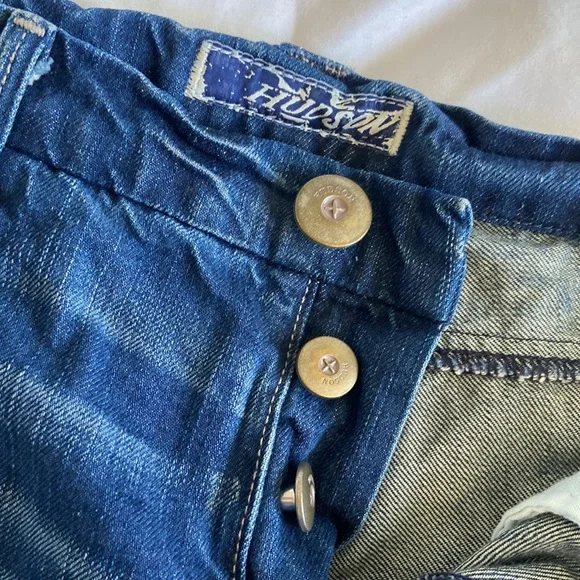 Hudson Distressed Button-Fly Cuffed Denim Shorts - Size 27 - Boyfriend Fit - Picture 4 of 5